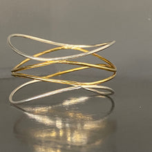 Load image into Gallery viewer, Silver and Brass Double Wave Bracelet – Handcrafted Mixed Metal Bangle