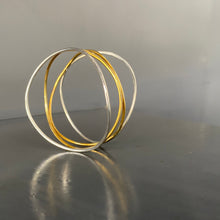 Load image into Gallery viewer, Silver and Brass Double Wave Bracelet – Handcrafted Mixed Metal Bangle