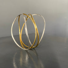 Load image into Gallery viewer, Silver and Brass Double Wave Bracelet – Handcrafted Mixed Metal Bangle
