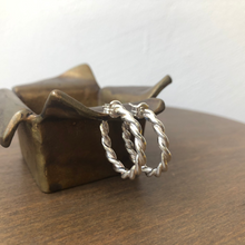 Load image into Gallery viewer, Twisted silver hoop earrings