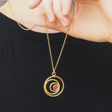 Load image into Gallery viewer, "Three Faces Of The Moon" Pendant in gold plated silver with red garnet