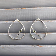 Load image into Gallery viewer, Teardrops in sterling silver with green tourmaline gemstones