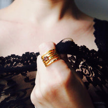 Load image into Gallery viewer, Gold wave ring with pink tourmaline