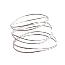 Load image into Gallery viewer, a picture of three silver wave bracelets on a white background