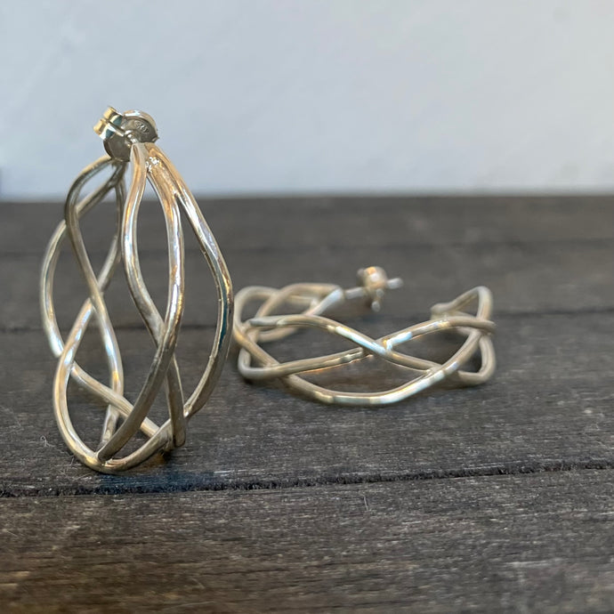 Silver tangle hoop earrings