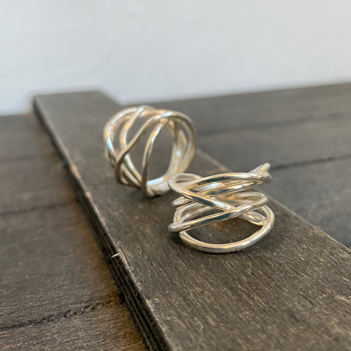 Two silver rings from the silver tangle collection 