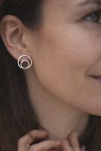 Load image into Gallery viewer, women wearing circle stud earrings silver handmade