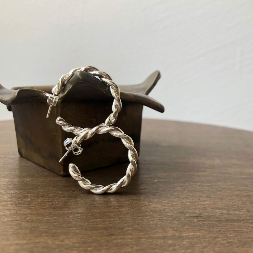 Twisted silver hoop earrings
