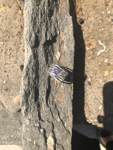 Silver wave ring with purple amethyst
