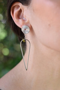 Long silver spiral earrings