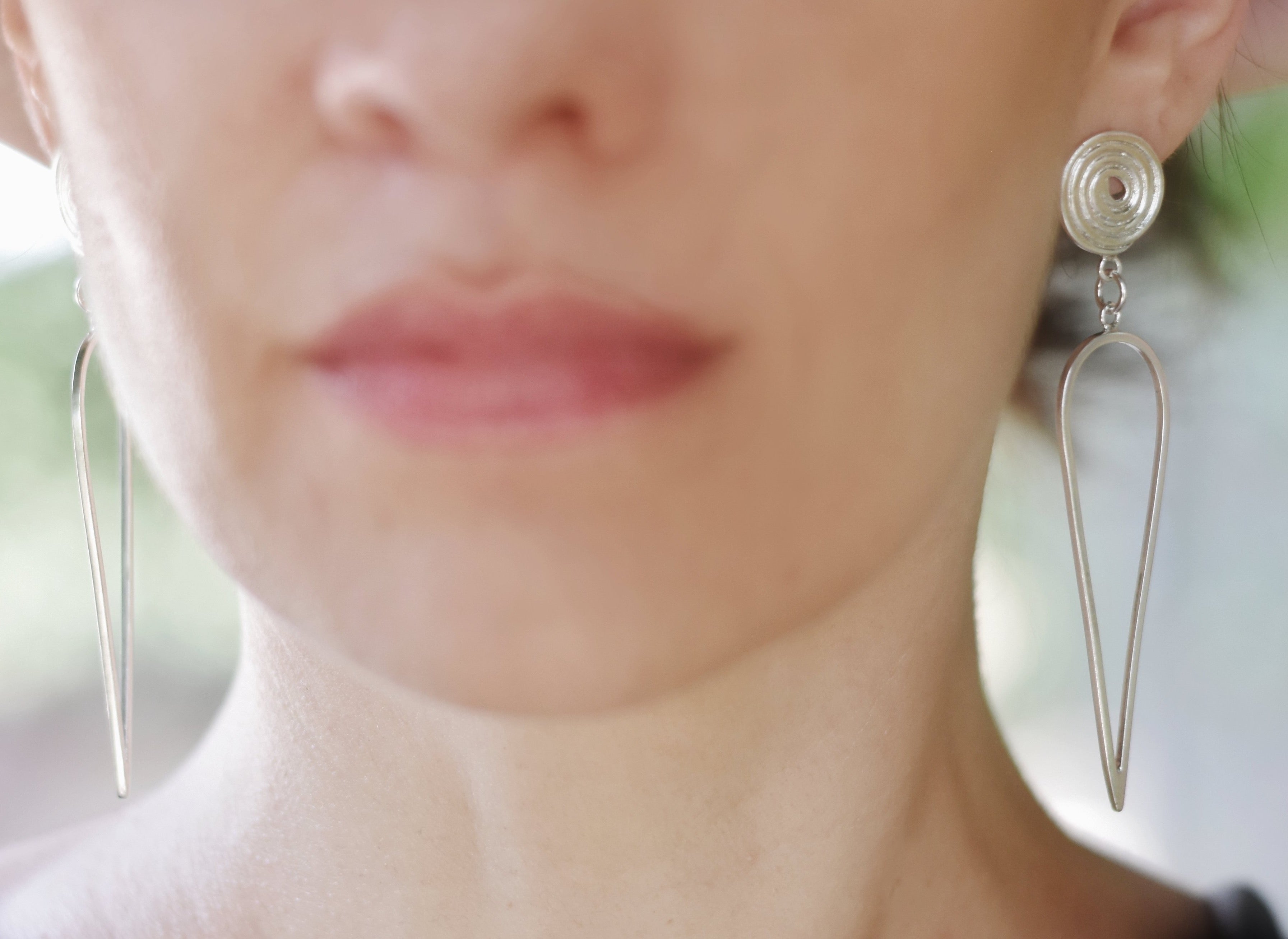 Long Silver Spiral Earrings – Handmade Modern Drop Earrings in Sterling Silver