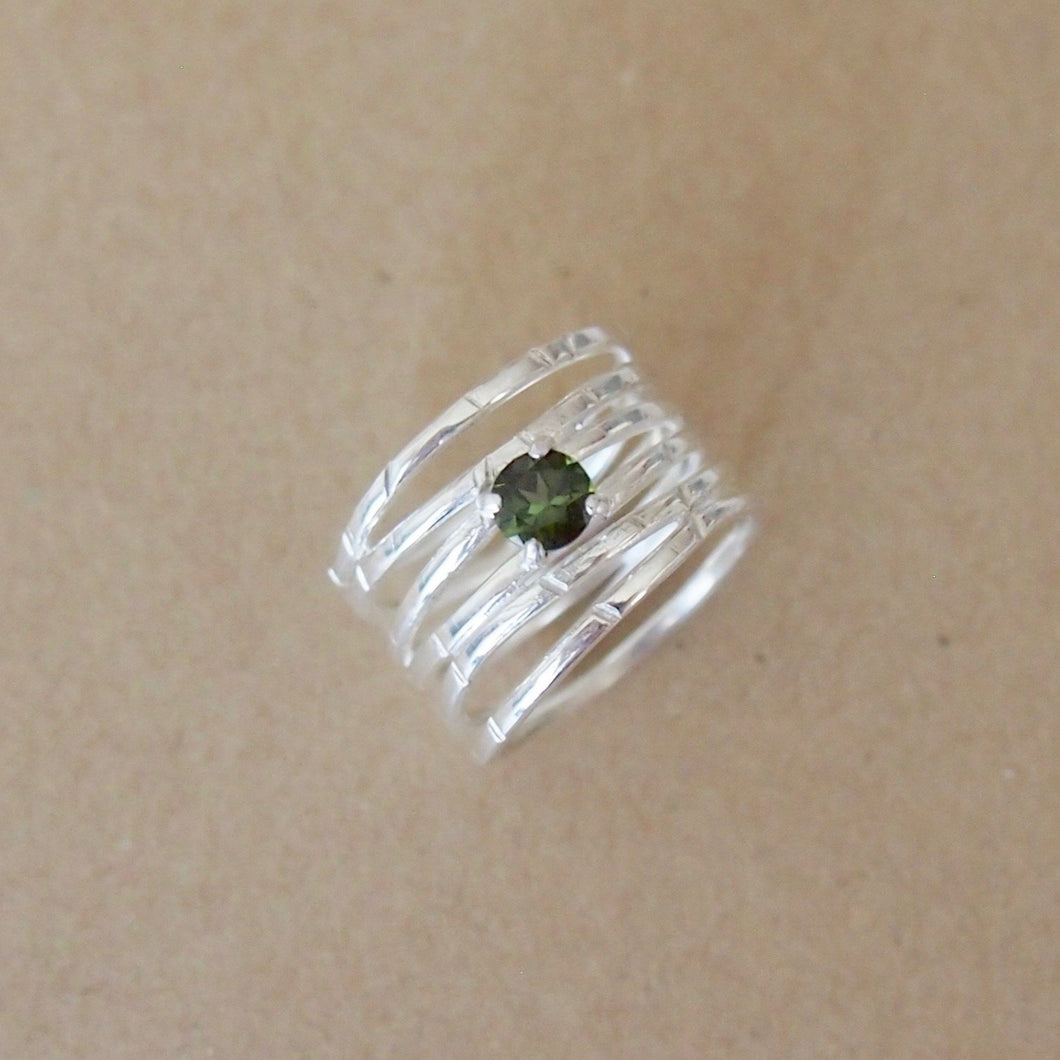 Silver Wave Ring with Green Tourmaline