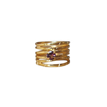 Load image into Gallery viewer, Gold wave ring with pink tourmaline