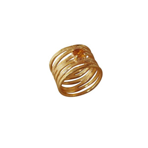 Gold wave ring with yellow citrine