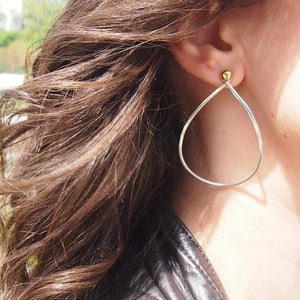 Variable Teardrop hoops in silver and brass