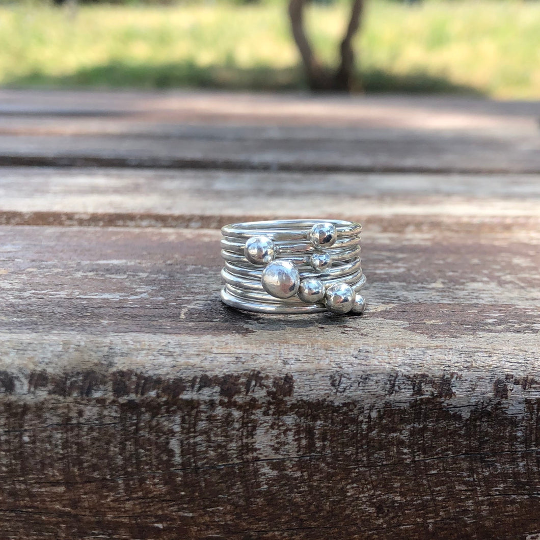 Stackable Bubbles ring in silver with silver bubbles